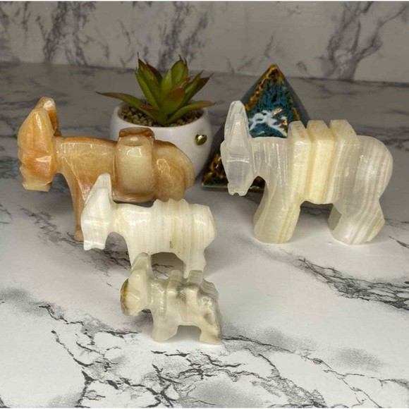 Vintage natural hand carved Agate & Oynx burro family (Mexico) - Picture 1 of 9
